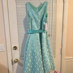 SHANIL Turquoise Floral Lace Kids Formal Dress